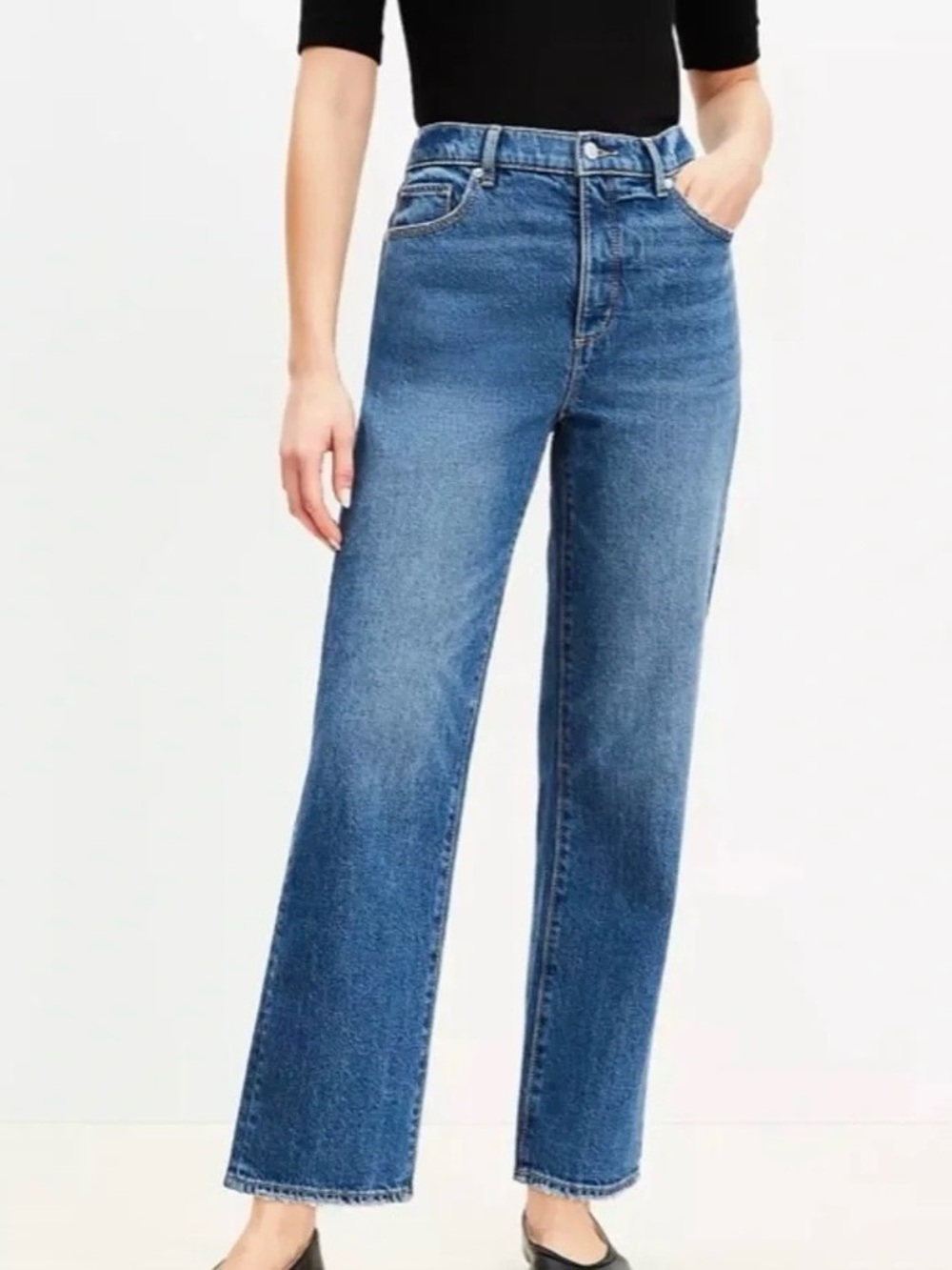 LOFT Medium Blue High-Rise “The Straight” Jeans